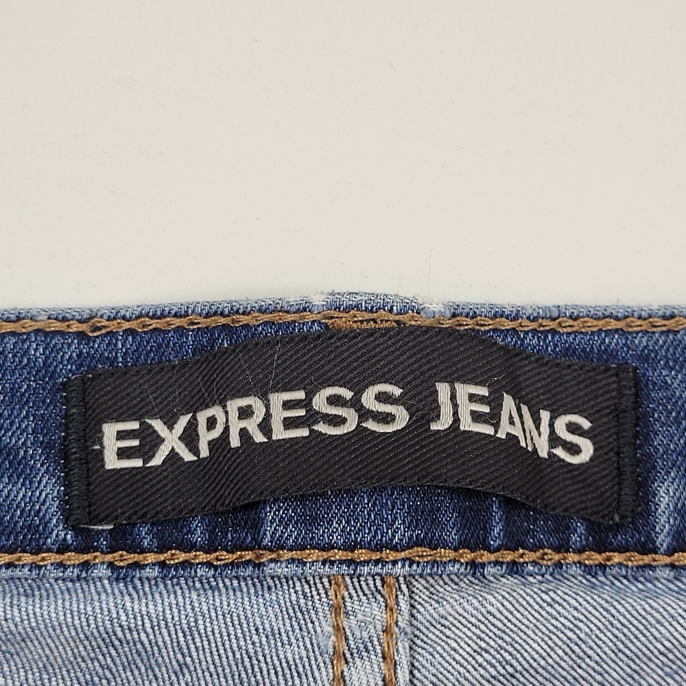 Express Women's Jeans Girlfriend Straight Leg‎ With Raw Hem Size 6 Blue - Picture 7 of 9